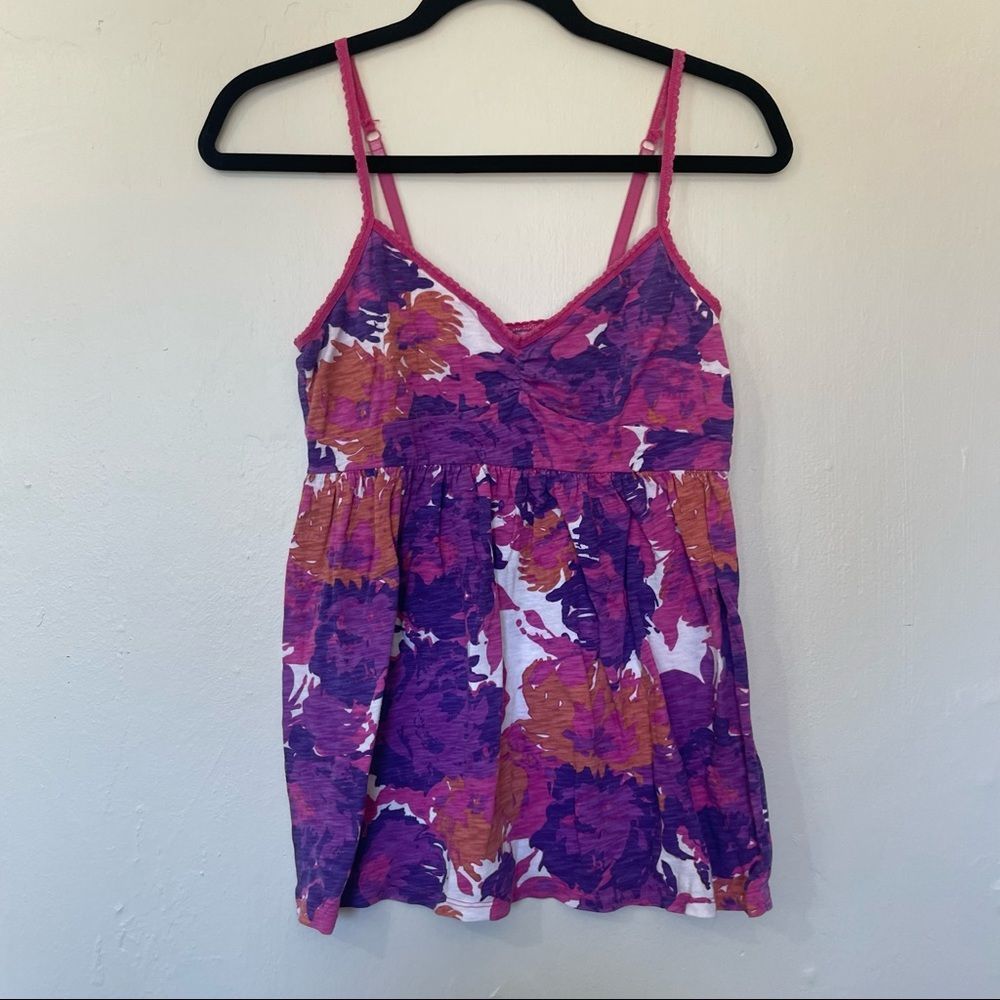 Kirra Pacsun Y2K Orange Purple Pink Floral Tank Top